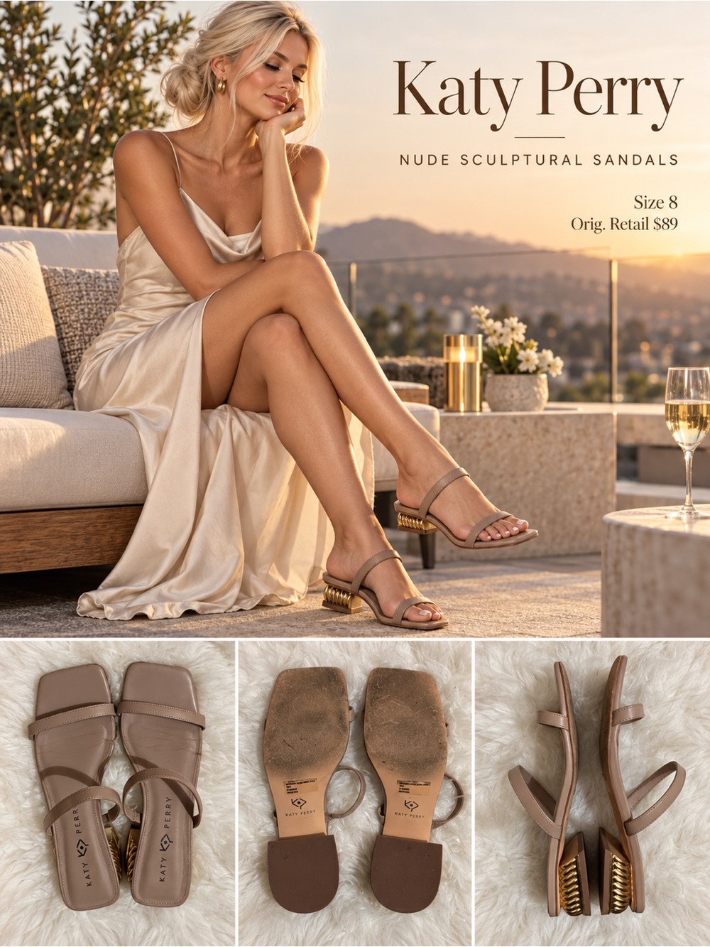 Katy Perry Collections Nude Sculptural Heel Sandals - Taupe/Nude